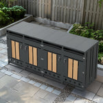 Bin Storage Unit with Hinged Lid, Lockable and 4 Doors, Wood Grain