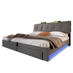 Upholstered Bed 180x200cm with Hydraulic Storage & LED, Grey Linen