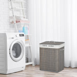 Laundry Basket 100L 2 Compartments Foldable Bamboo, Grey