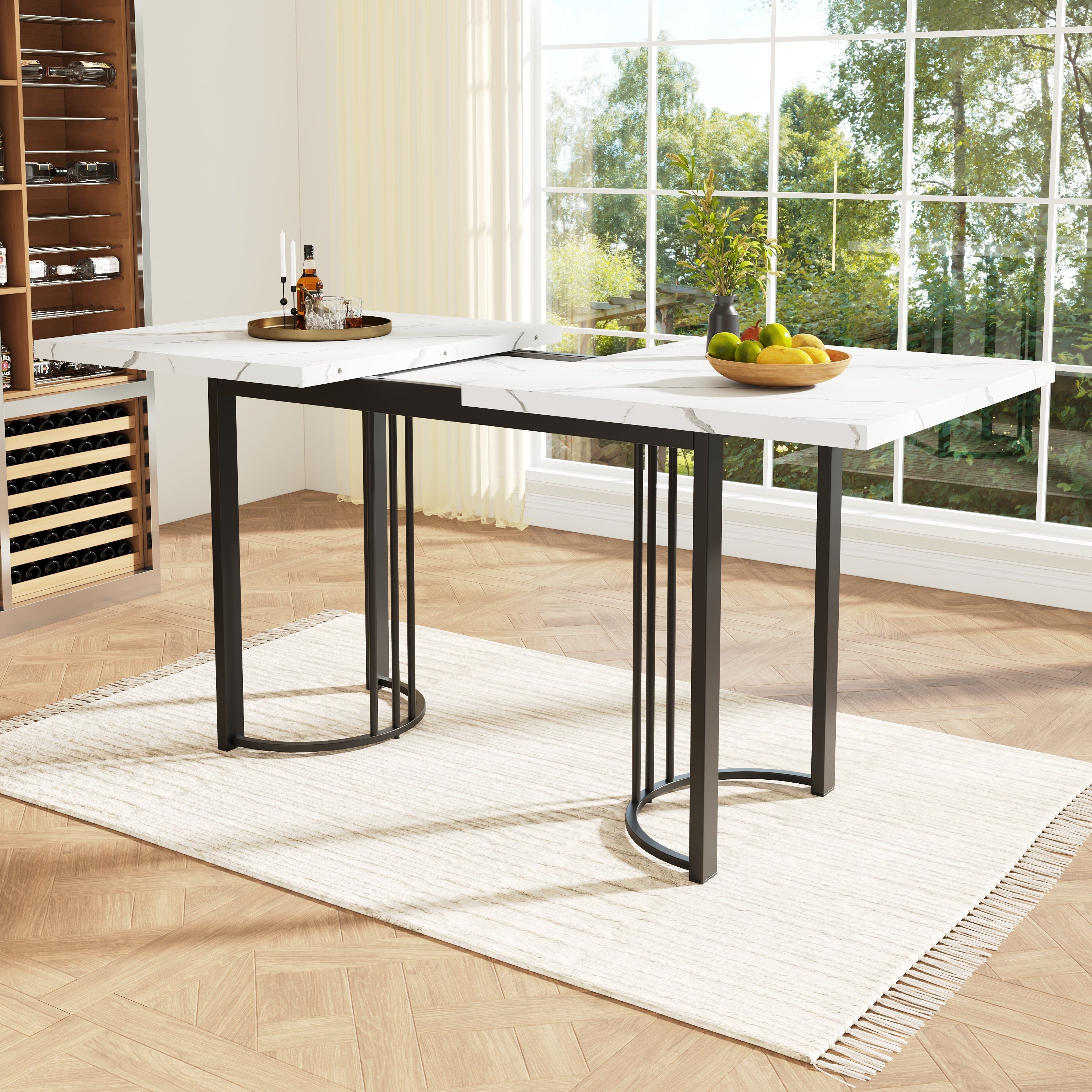 Extendable Dining Table 140-179.5cm Rectangular Metal Frame - White/Black