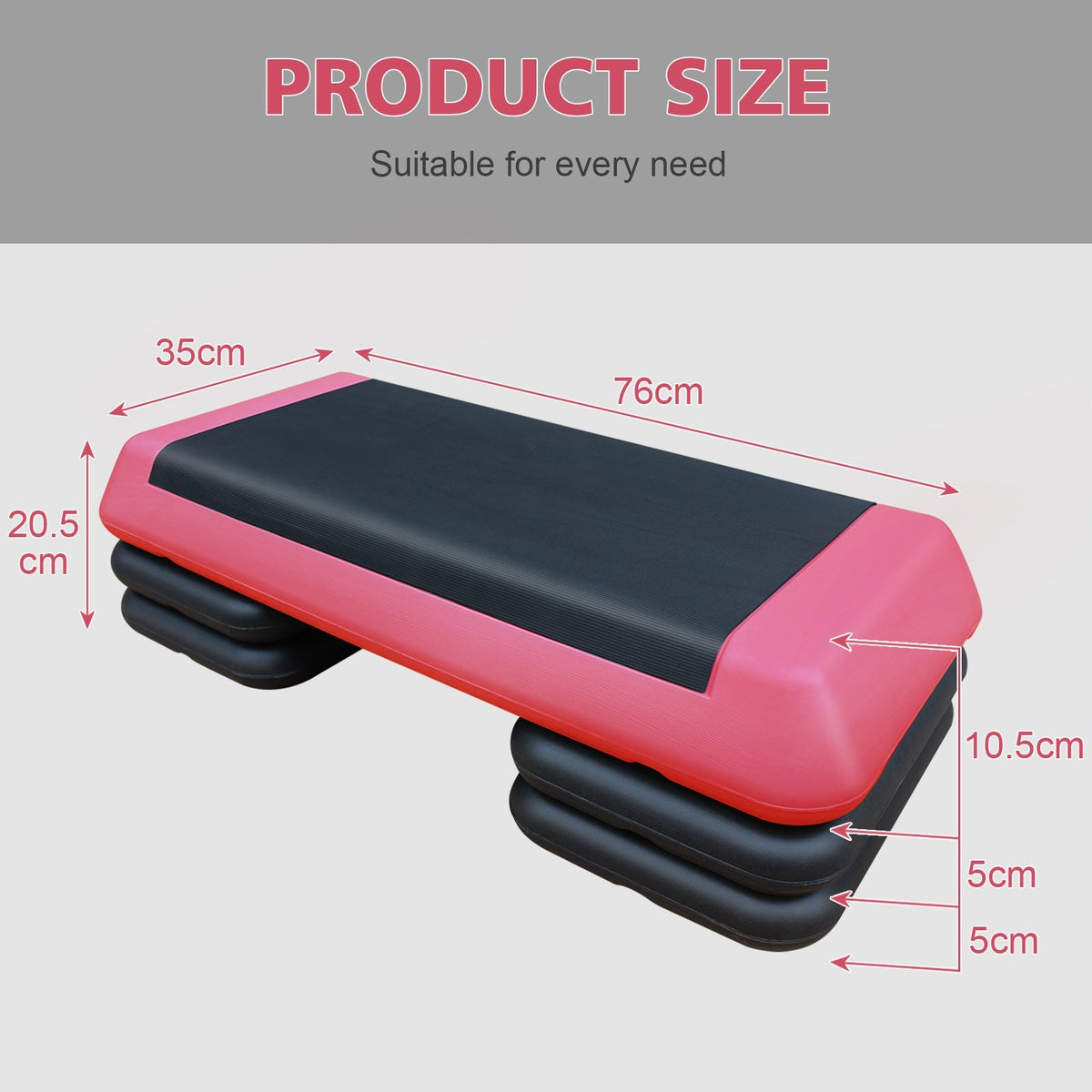 Aerobic Stepper, 76cm/28.5" Adjustable with 4 Risers, Red Black
