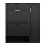 Modern Shoe Cabinet with Adjustable Shelves, Gold Handles, Drawers, Folding Doors, Black