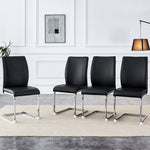 Chairs (Set of 4), Comfortable with Silver Metal Legs, Black PU