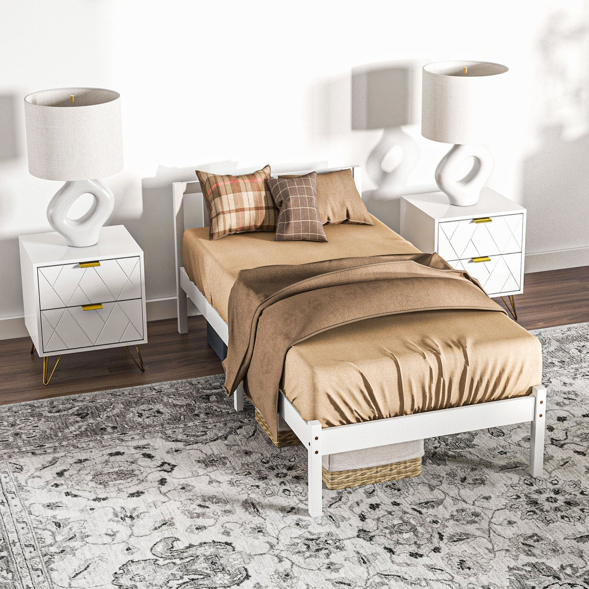 Wooden Bed Frame 208x96cm Slatted Base Headboard, White