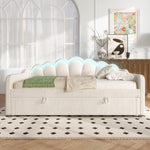 Daybed Sofa Bed 90x200cm Hydraulic Storage LED - Velvet Beige