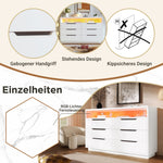 Sideboard Chest of Drawers LED 6 Drawers Marble Storage, White