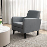 Recliner Chair, Upholstered Wooden Legs, Light Grey Linen Fabric