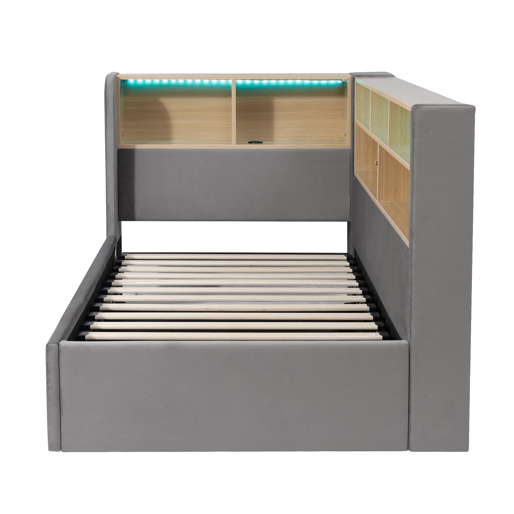 Daybed with Hydraulic Storage, LED and USB, Grey Velvet