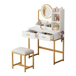 Modern Dressing Table with LED Mirror, Stool & Power Outlets, White