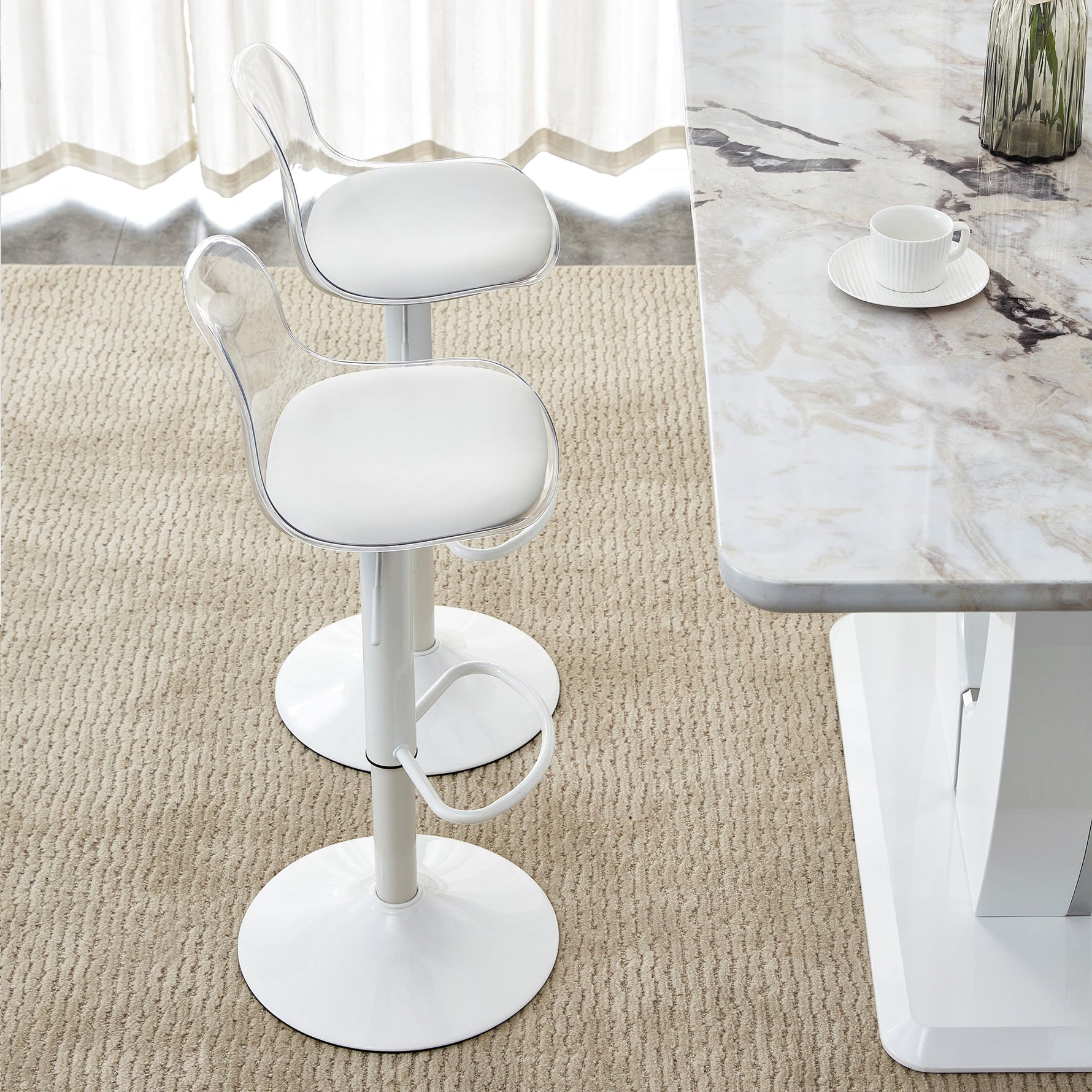 Adjustable Beam Chair (2-Pack) Swivel & Height Adjustable - Transparent/White