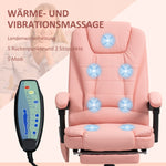 Office Chair, 7-Point Massage Reclining Height-Adjustable 120 kg Capacity, Pink