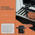 Gas BBQ Grill, 3 Burners 3kW Mobile Cart Side Tables, Metal