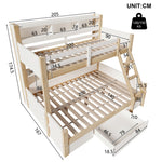 Bunk Bed 90x200 & 140x200 with Storage & LED, White + Natural