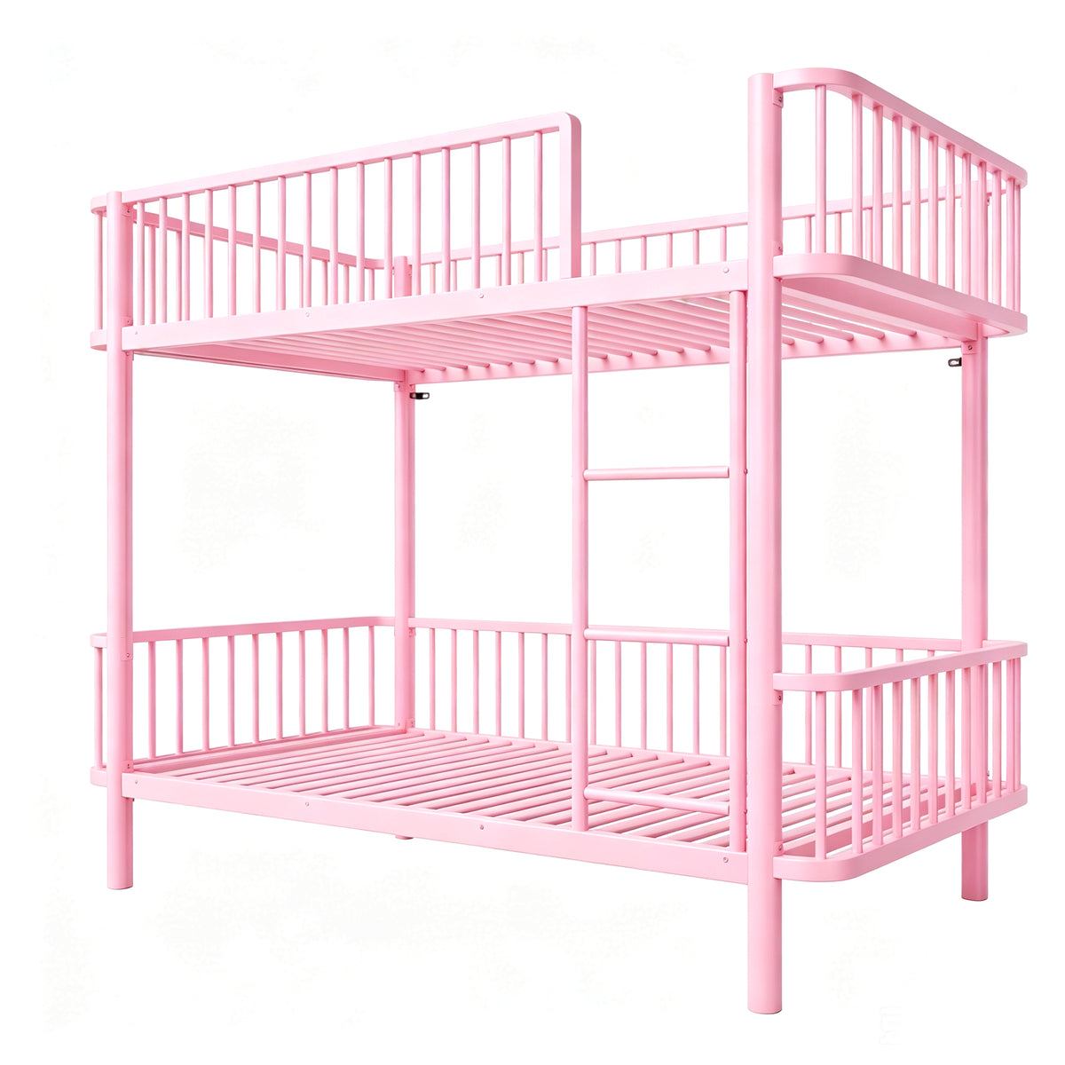 Metal Bunk Bed 90x200 with Safety Railing, Space-Saving, Black, Pink