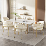 Light Luxury Dining Chair with Metal Legs, Velvet, Beige