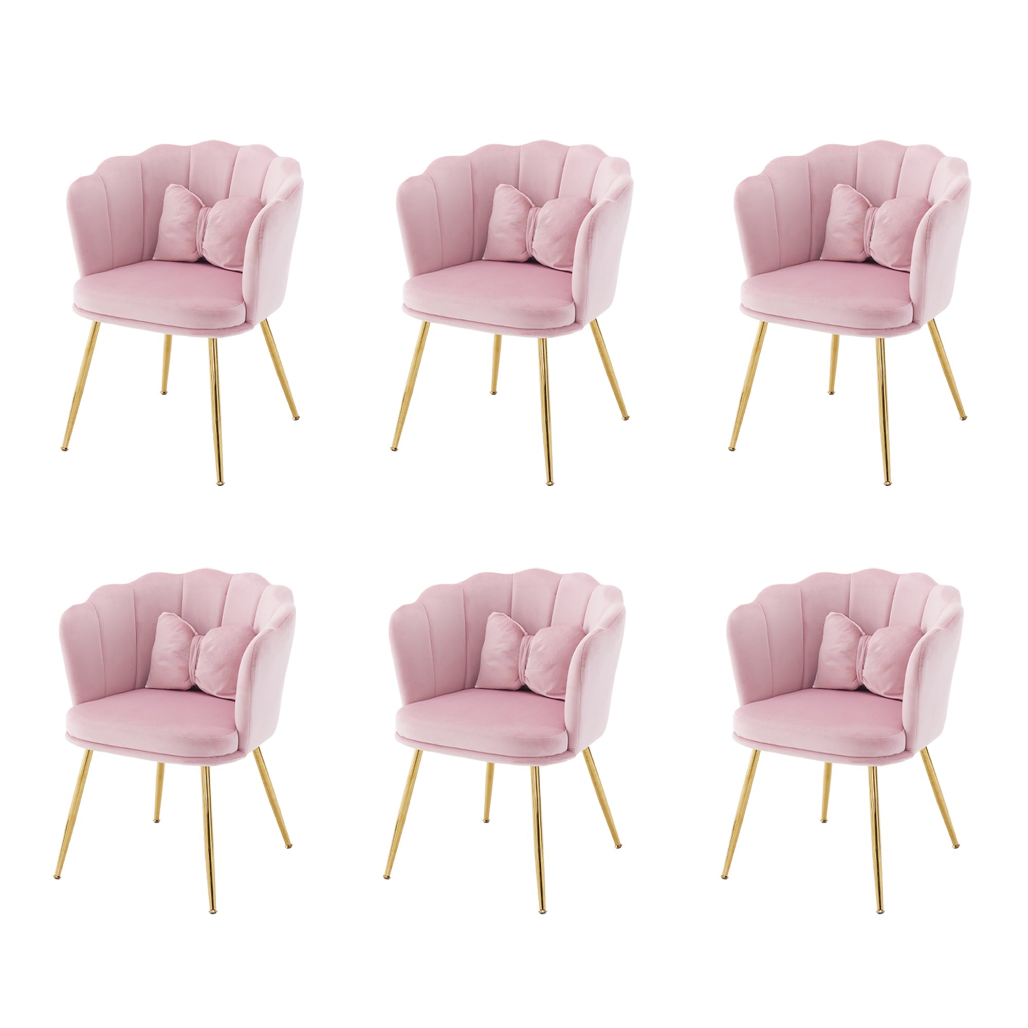 Chairs, Set of 6 Modern Velvet Petal Back with Gold Metal Legs