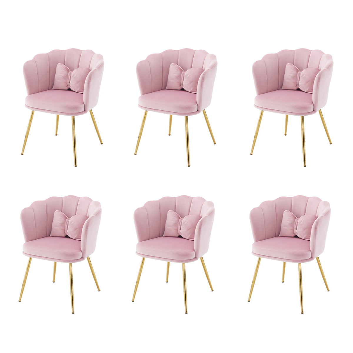 Chairs, Set of 6 Modern Velvet Petal Back with Gold Metal Legs