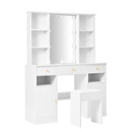 Dressing Table with LED lighting, Mirror, Stool, 3 Drawers, 2 Doors, White