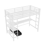 Loft Bed 90x200cm with Desk, LED Lights & Drawers, White