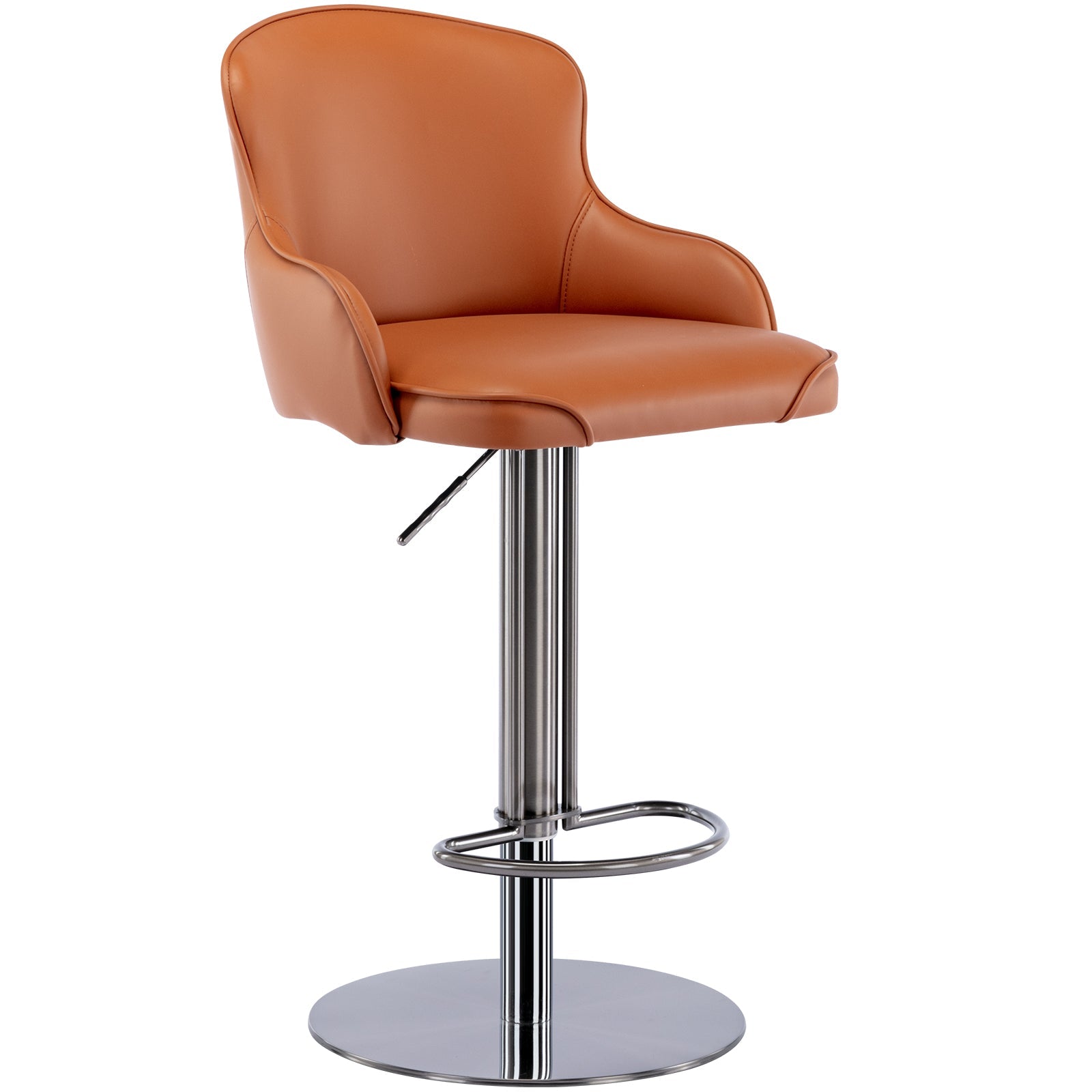 Bar Stools Swivel Adjustable Height Leather Backrest - Black Stainless Steel