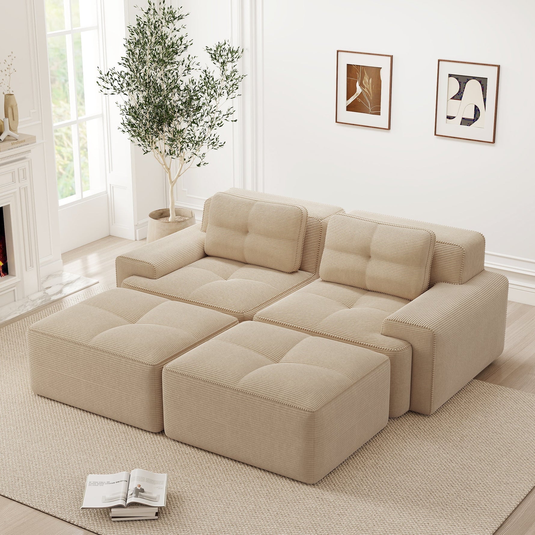 Cloud Modular Sofa U-Shaped Ottoman 2-Seater - Corduroy Beige