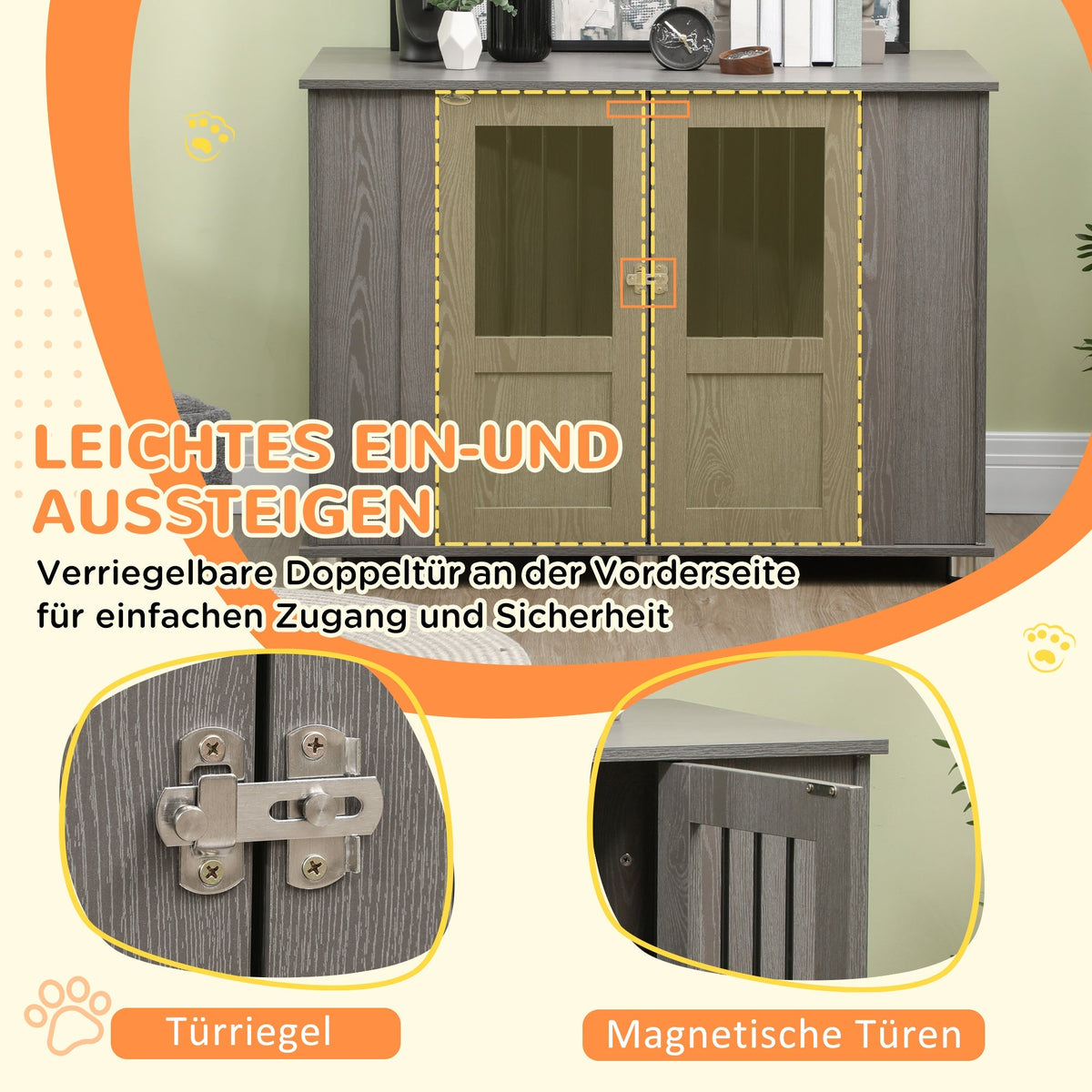 Dog Cage with Lock, Magnetic Door, Window for Extra Large Dogs, Gray