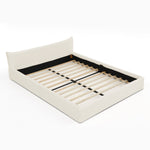 Double Bed 140x200cm, Corduroy Cover, Eucalyptus Wood Frame, Beige
