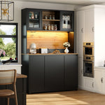 Tall Kitchen Sideboards with LED Lighting and Acrylic Doors, Black