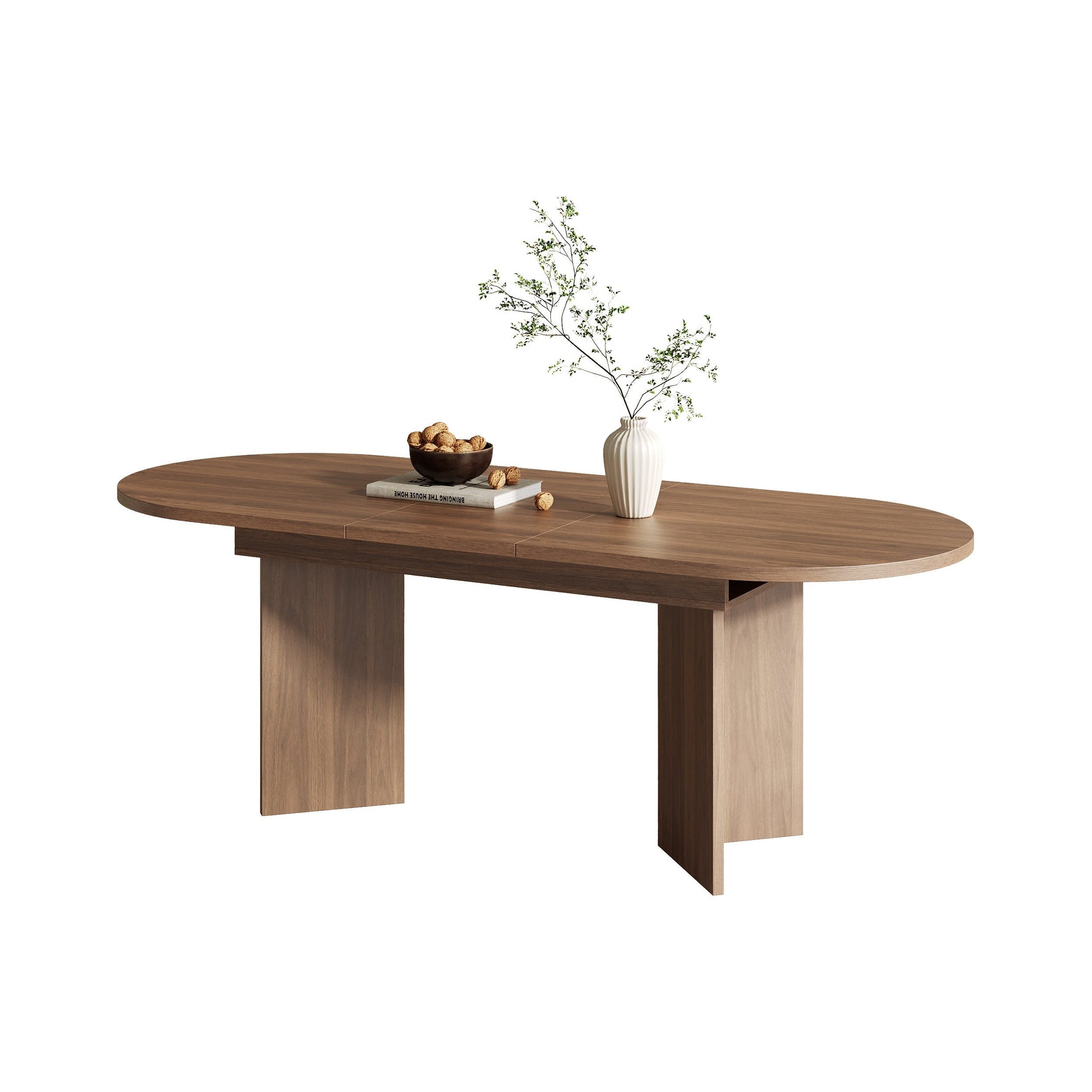 Extendable Dining Table, 140/180 x 90 cm, 6-8 People with Rounded Corners, Walnut