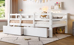 Wooden Platform Bed 90x200cm with Safety Railing & 2 Drawers, White