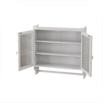60cm Glass Door Vintage Double Door Wall Cabinet, Three Tiers, Towel Rack, White Washed