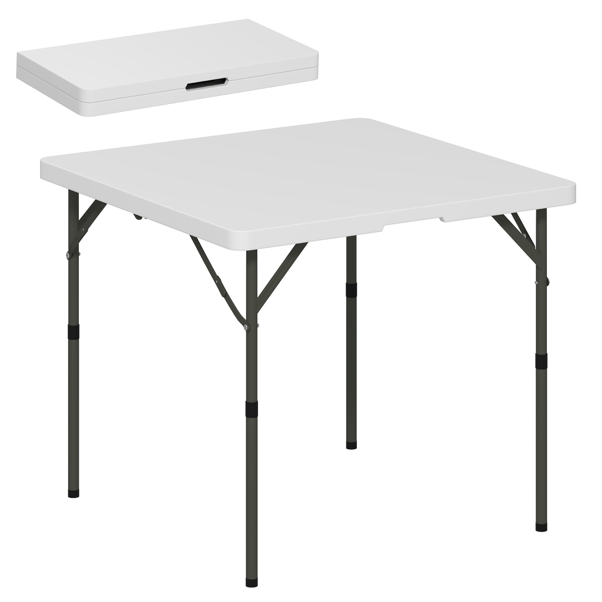 Picnic Table, Folding Camping Height-Adjustable, Plastic Metal White