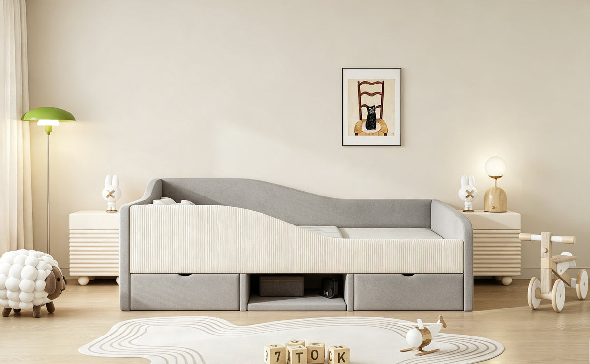 Upholstered Children's Bed 90x190 with Drawers, Grey Velvet