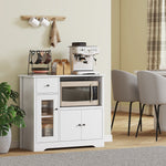 Kitchen Cabinet Sideboard with Microwave Shelf, 3 Doors, Drawer, Adjustable Shelves, White