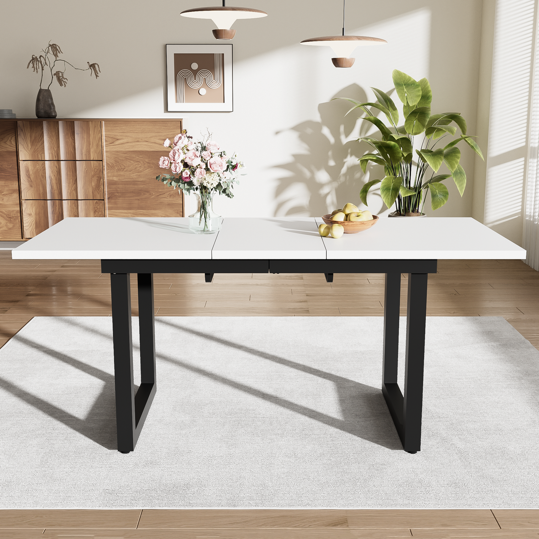 Extendable Dining Table 140/180cm Rectangular Industrial Style MDF White/Black