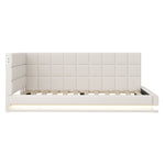 Upholstered Bed Sofa, 90x200 Multifunctional with LED & USB, Linen Fabric, Beige