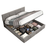Upholstered Double Bed 140x190cm, Adjustable Headboard, Grey Velvet