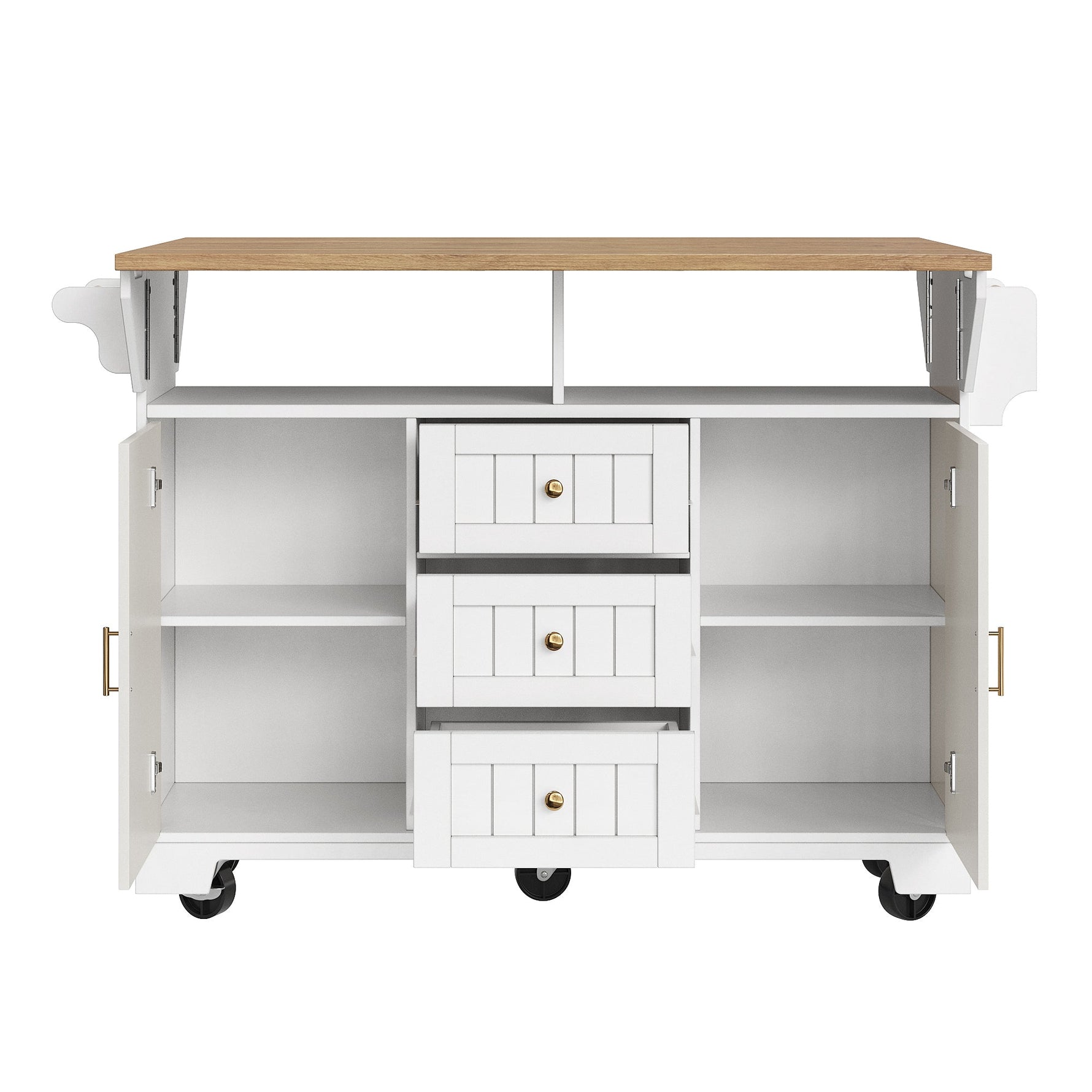Kitchen Island Extendable Mobile 2 Doors 3 Drawers Spice Rack - Black/White