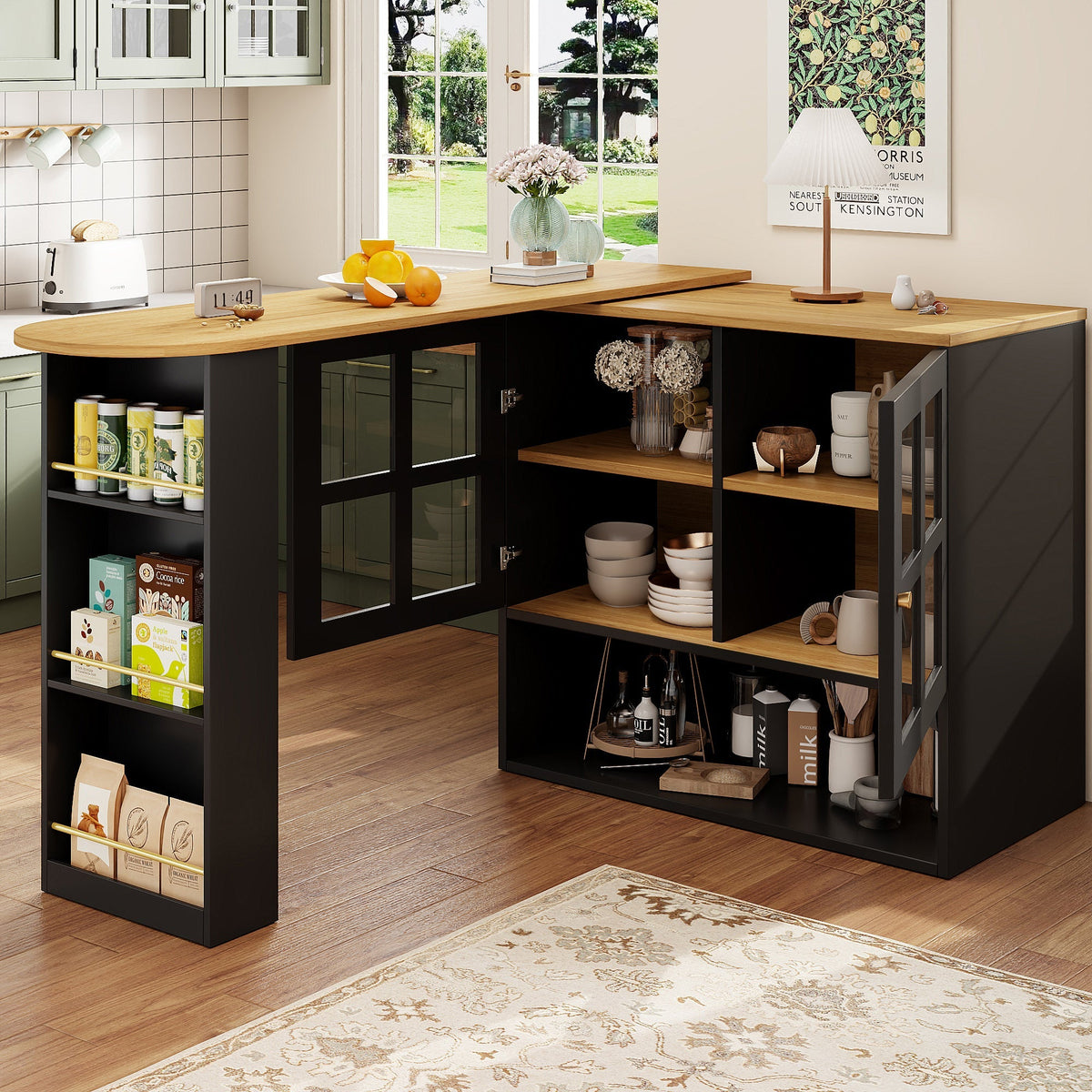 Dining Bar, 360° Rotating Multifunctional with 5 Shelves, Black