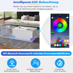 Coffee Table with Glass Top & Drawers, LED Lighting, High-Gloss White