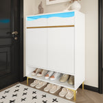 Shoe Cabinet, LED 16 Colors, Drawers & Shelves, Modern White
