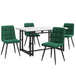 140x80cm Dining Table Set with 4 Chairs Modern Kitchen Black Iron Dark Green Velvet