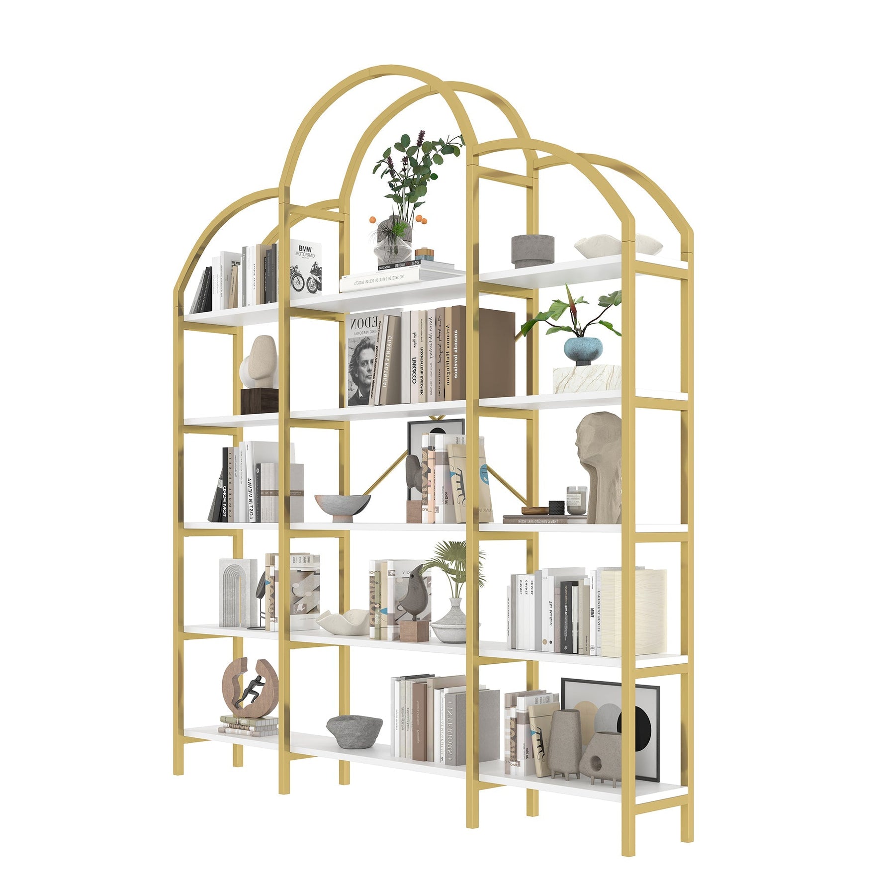 Cloud Shape Display Shelf 170x190cm 5-Tier Storage Steel Tube MDF Gold + White