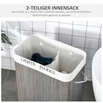 Laundry Basket 100L 2 Compartments Foldable Bamboo, Grey