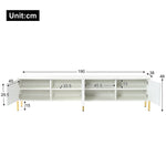 TV Cabinet 190cm Grooved Door Gold Legs - White