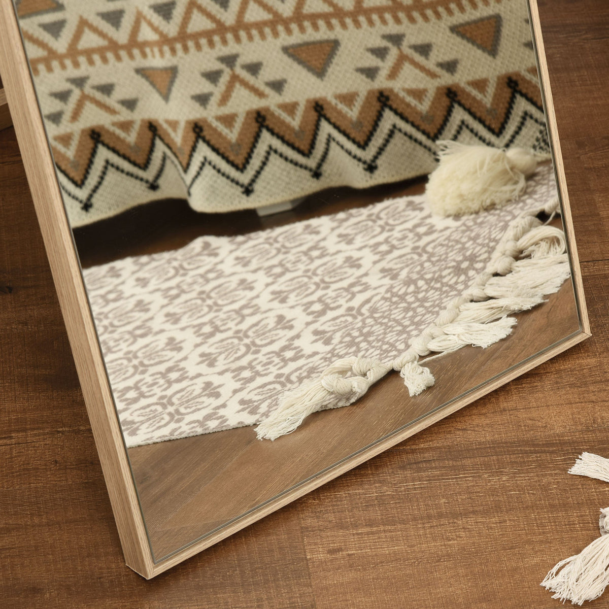 Standing Mirror, Full Length Dressing Makeup, Light Brown Wood Grain
