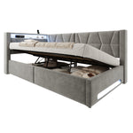Upholstered Bed 90x200 cm with Storage & LED, Grey Velvet