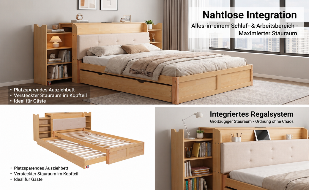 Upholstered Double Storage Bed 160x200 LED USB-C, Linen