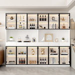 White Display Cabinet with LED Lights and Glass Doors, 200cm High, White and Black Frame