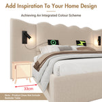 Upholstered Double Bed 180x200 with Lamp & USB, Beige Linen